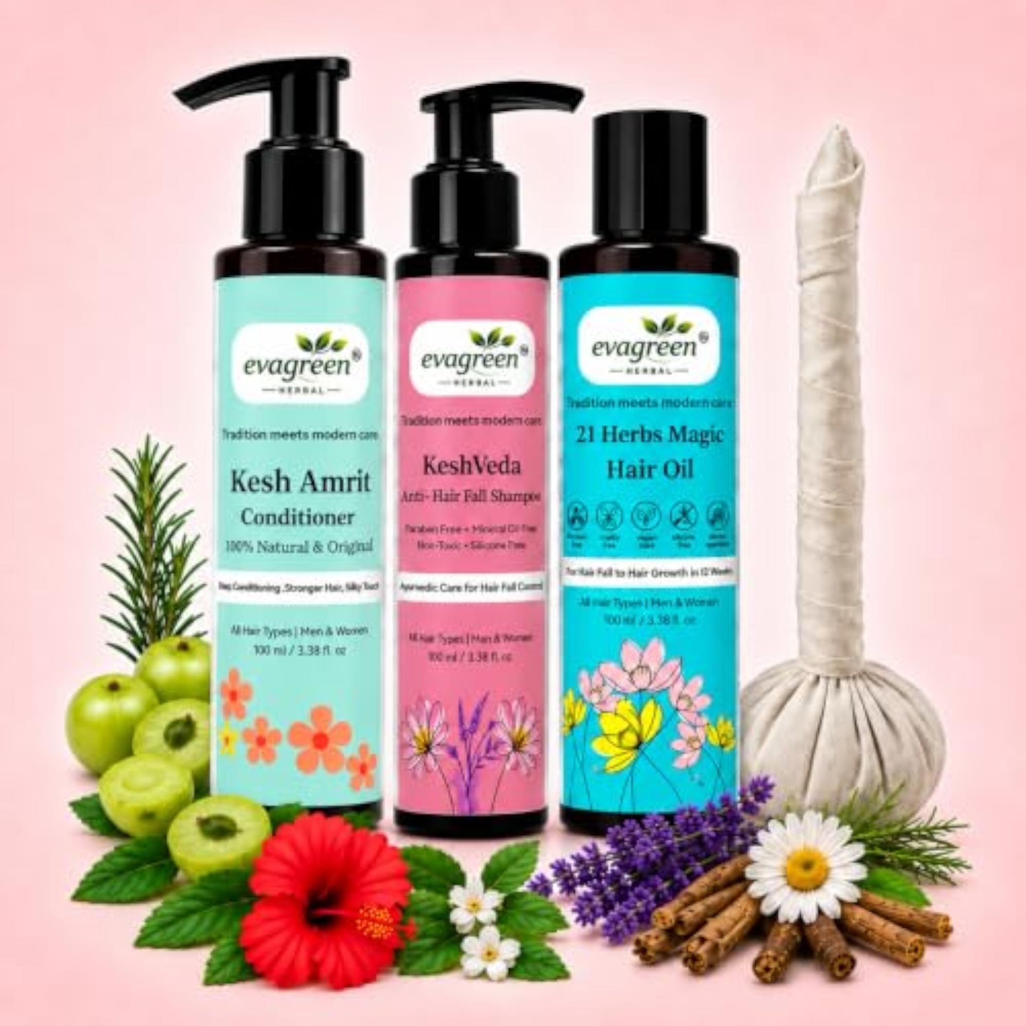 Hair Care Combo: 21 Herbs Magic Hair Oil, Shampoo & Conditioner